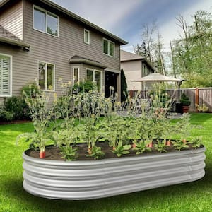 70.86 in. x 11.42 in. Oval Large Metal Raised Planter Bed Outdoor Garden for Planting, Silver