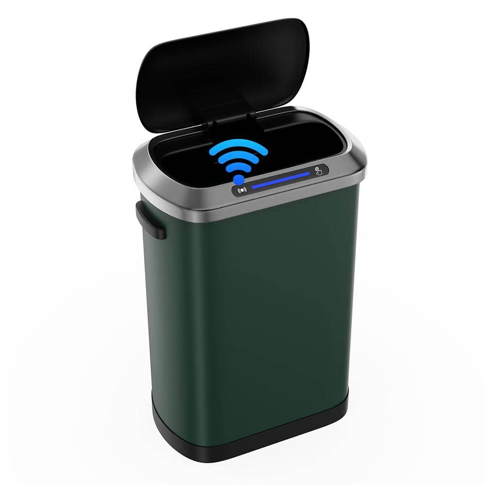 13 Gal. Green Touchless Automatic Metal Trash Can with Full Intelligent Sen