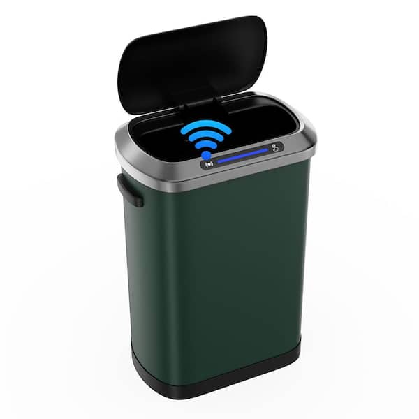 Unbranded 13 Gal. Green Touchless Automatic Metal Trash Can with Full Intelligent Sensor, Hands-Free and Quiet Operation