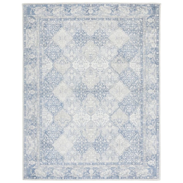 Restoration Vintage 9 ft. x 12 ft. Ivory/Blue Ornate Border Area Rug