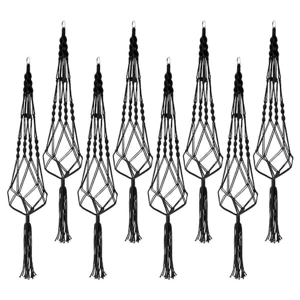 Macrame Plant Hanger, 12 in x 41 in Black Cotton Round Indoor/Outdoor Hanging Planter 8-Pack, For Home, Patio, Garden