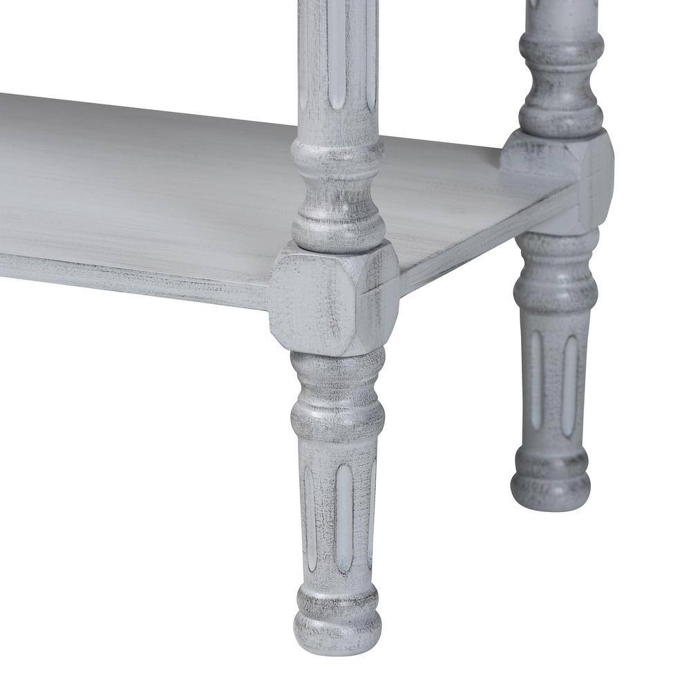 Gray Wood and Mirrored Glass 2-Drawer Console Table with Storage Shelf