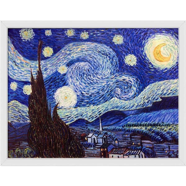 LA PASTICHE Starry Night by Vincent Van Gogh Gallery White Framed Astronomy Oil Painting Art Print 40 in. x 52 in.