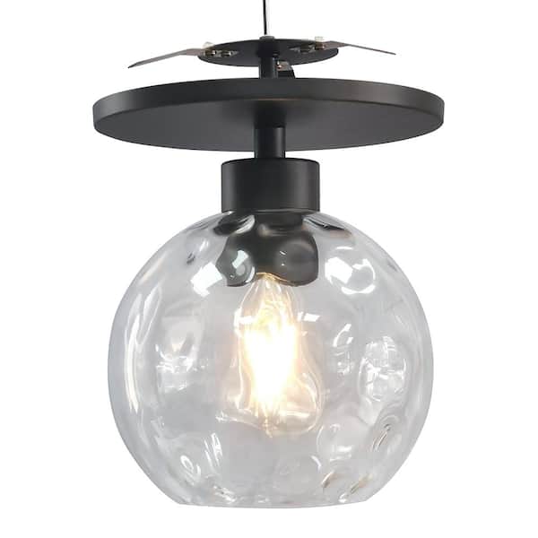 Worth Home Products WHP 6 in. Matte Black Recessed Light Semi-Flush Can Conversion Kit with Water Glass Globe Shade