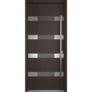AURA 37 in. x 82" Left-Hand/Inswing Frosted Glass BROWN/WHITE Finished Steel Prehung Front Door with Hardware Kit
