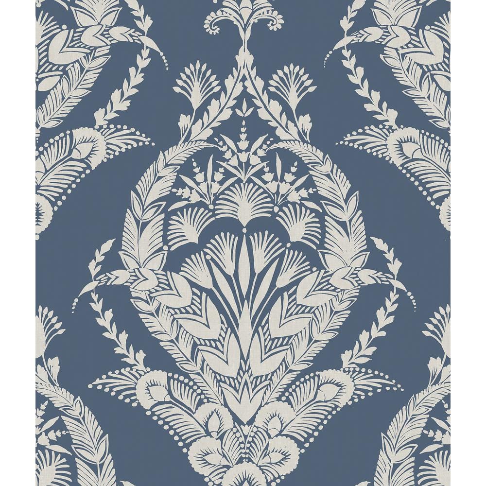 AStreet Prints Arlie Indigo Blue Botanical Damask Matte Non Woven