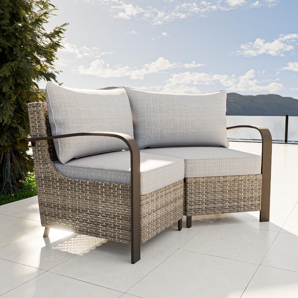 2-Seat Wicker Modular Sofa Trapezoidal Couch w/ Armrest Hand-Woven PE Rattan Thickened Cushion for Pool Outdoor, Beige price history on PriceWatchPro