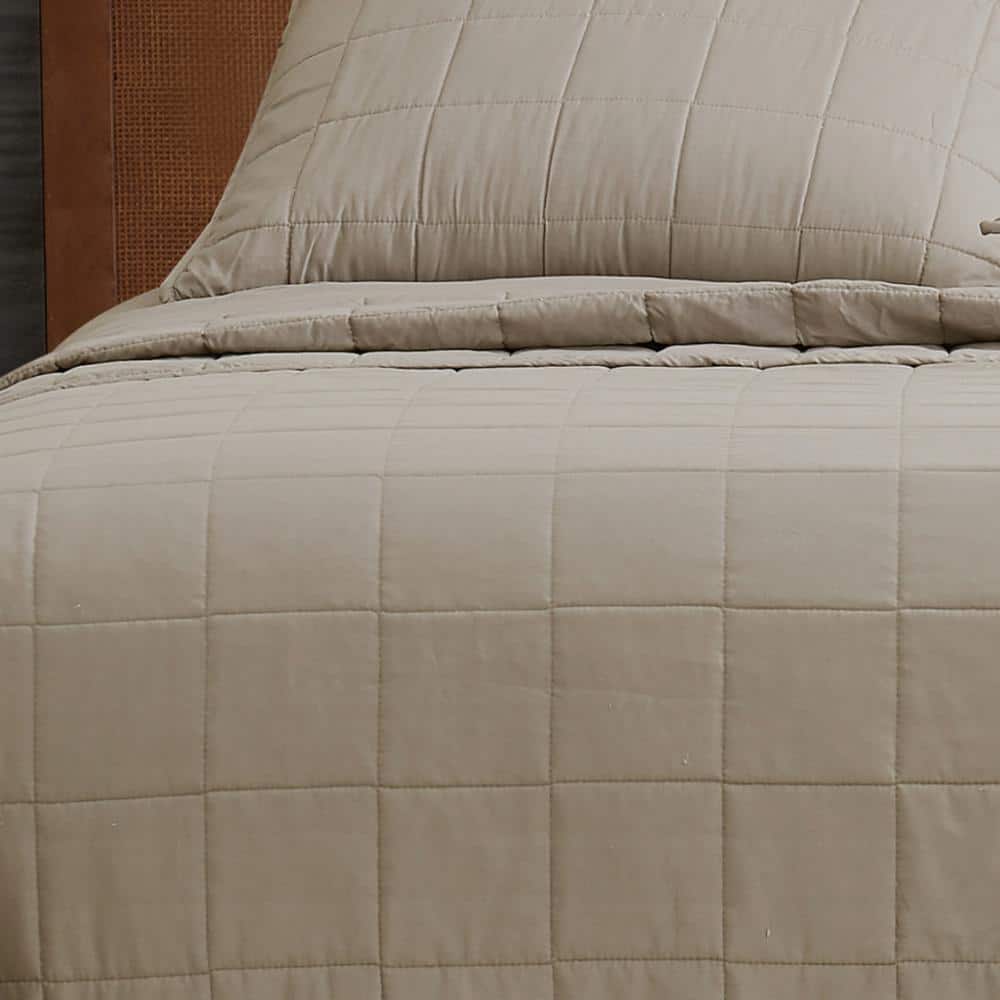 Khaki Microfiber Full Quilt and Sham Set