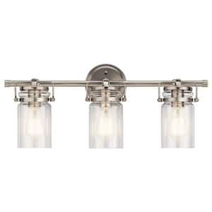 Brinley 24 in. 3-Light Brushed Nickel Vintage Bathroom Vanity Light with Clear Glass