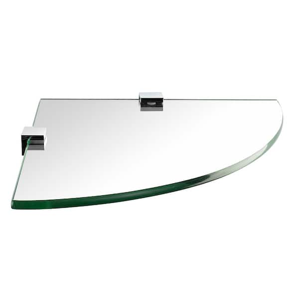 mount-it! 9.75 in. Corner Tempered Glass Decorative Wall Shelf with Chrome Rail