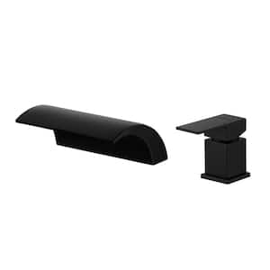 Waterfall Single-Handle Tub Mount Roman Tub Faucet with Water Supply Lines and Built-in Cartridge in Matte Black S1