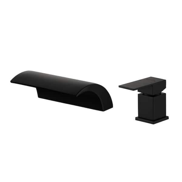 Boyel Living Waterfall Single-Handle Tub Mount Roman Tub Faucet with Water Supply Lines and Built-in Cartridge in Matte Black S1
