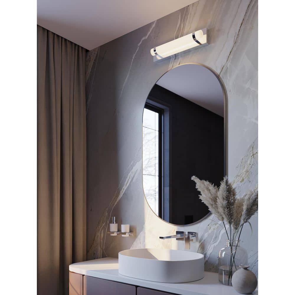 Miami 18 in. 1-Light Polished Chrome Integrated LED Vanity Light with White Acrylic Shade price history on PriceWatchPro