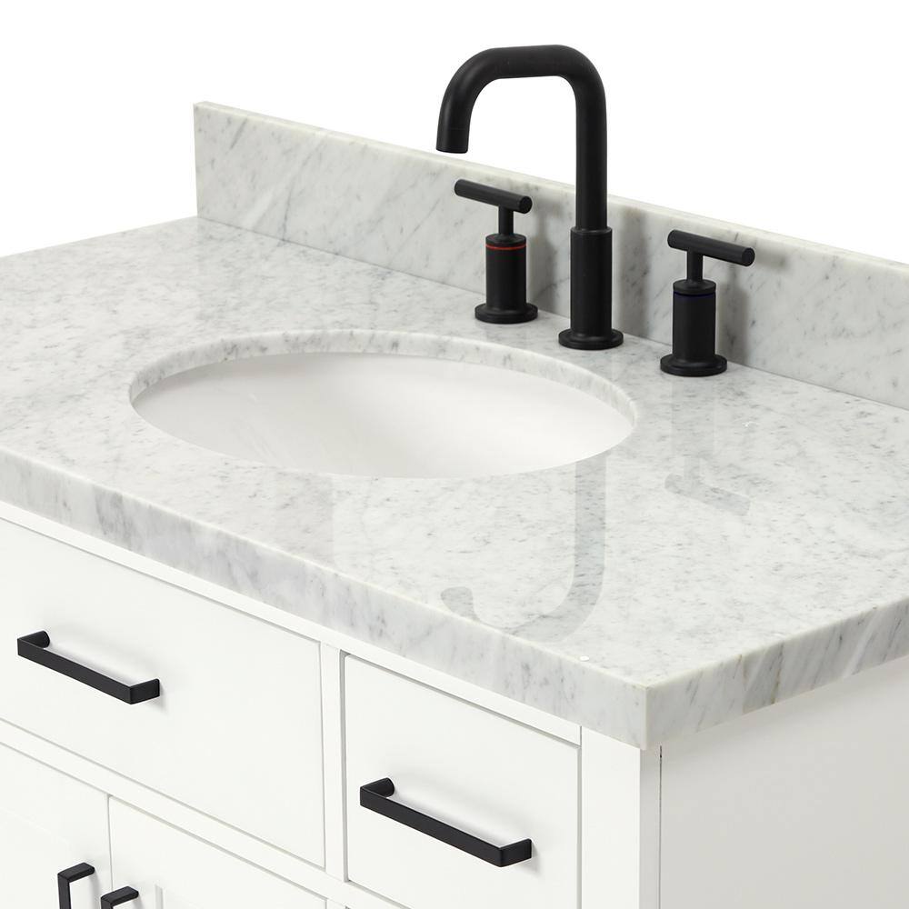 White Freestanding Vanity with Carrara Marble Top and Basin