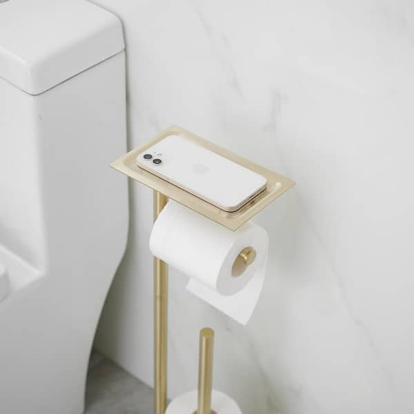 APLusee A8912GE Double Wall Mount Toilet Paper Holder with Shelf Finish: Brushed Gold