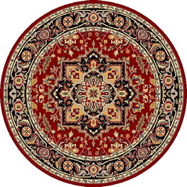 Lyndhurst Red/Black 5 ft. x 5 ft. Round Border Medallion Floral Area Rug