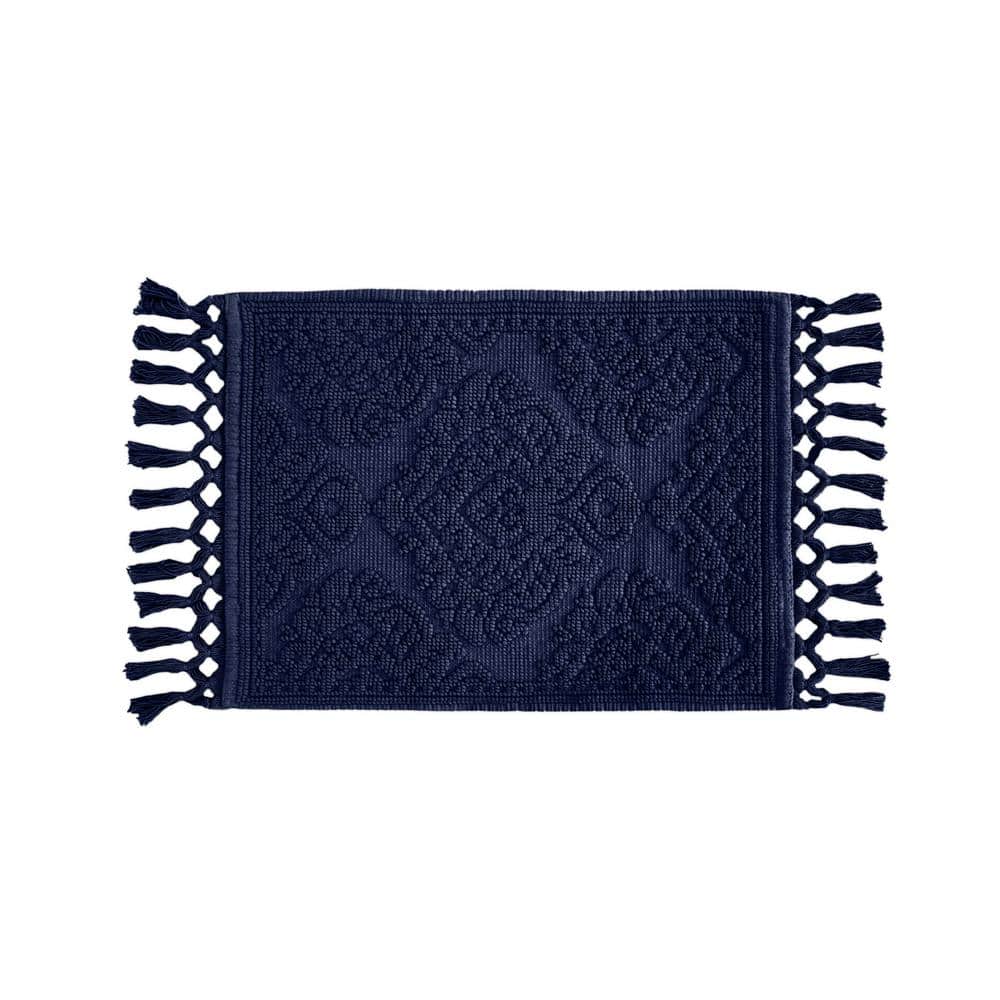 Indigo Cotton Fringe Geometric Bath Rug 21" x 41"