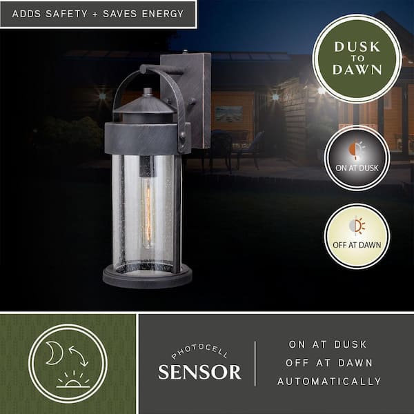 Cumberland 1 Light Dusk to Dawn Bronze Rustic Outdoor Wall Lantern Clear Glass