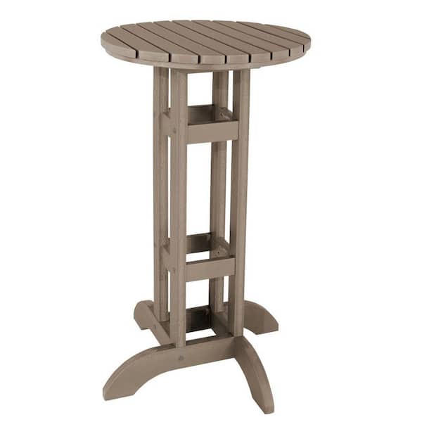 Highwood Woodland Brown 24 in. Recycled Plastic Round Bar Dining Table