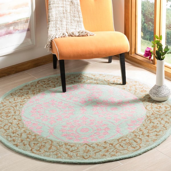 Suzani 5 ft. x 5 ft. Taupe/Pink Ornate Trellis Floral Round Area Rug