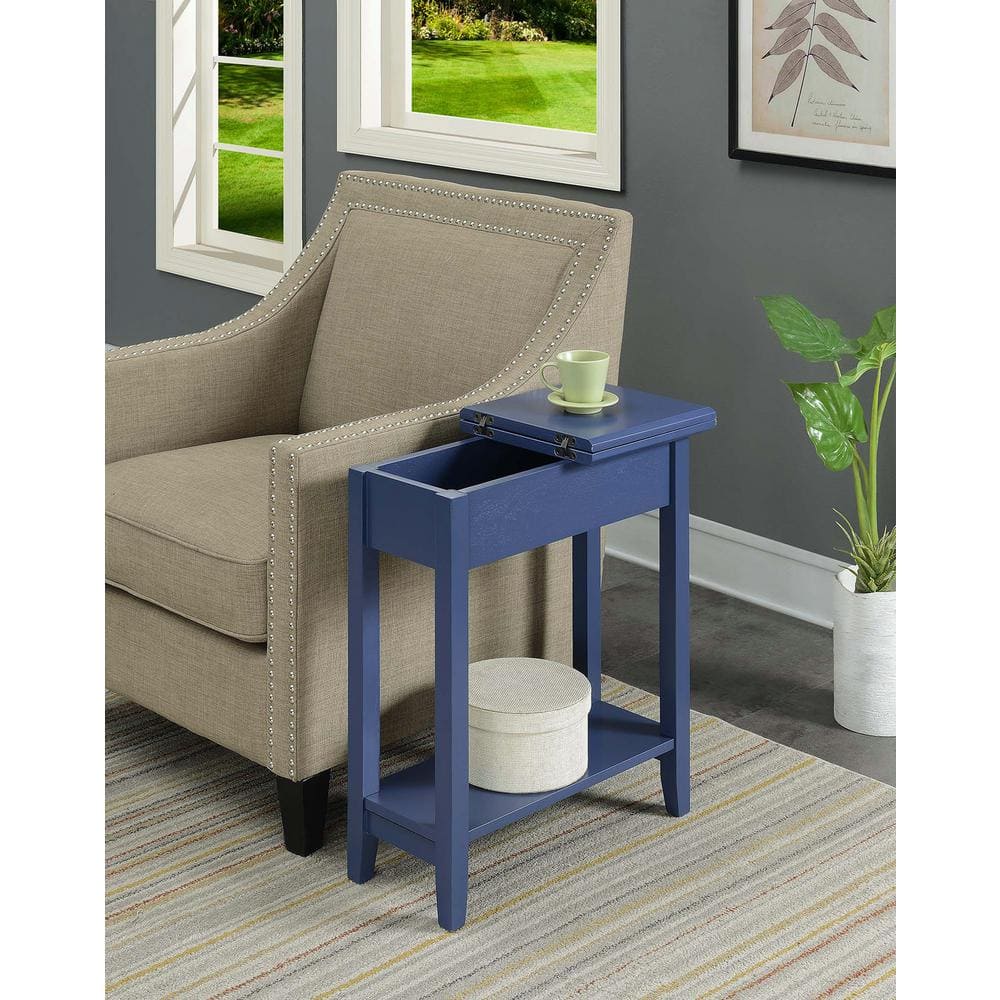 Cobalt Blue Classic Rectangular Flip Top End Table with Storage