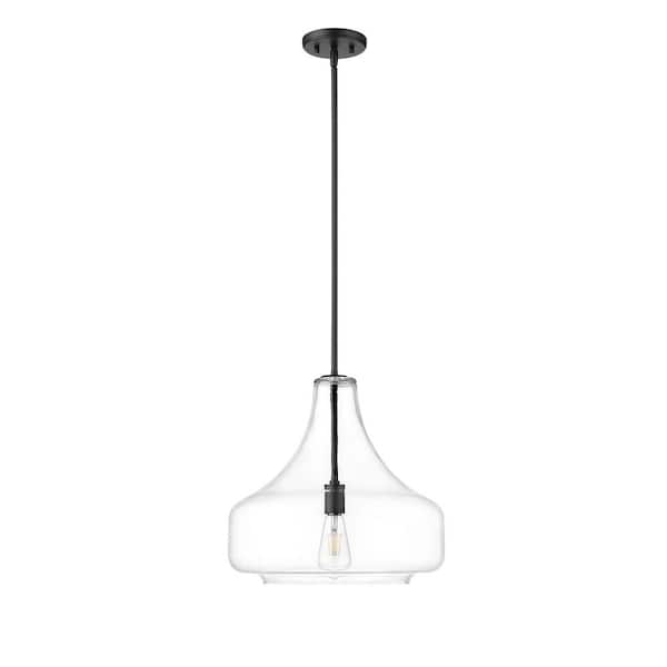 Madelynn 60-Watt 1-Light Matte Black Pendant-Light Clear Shade