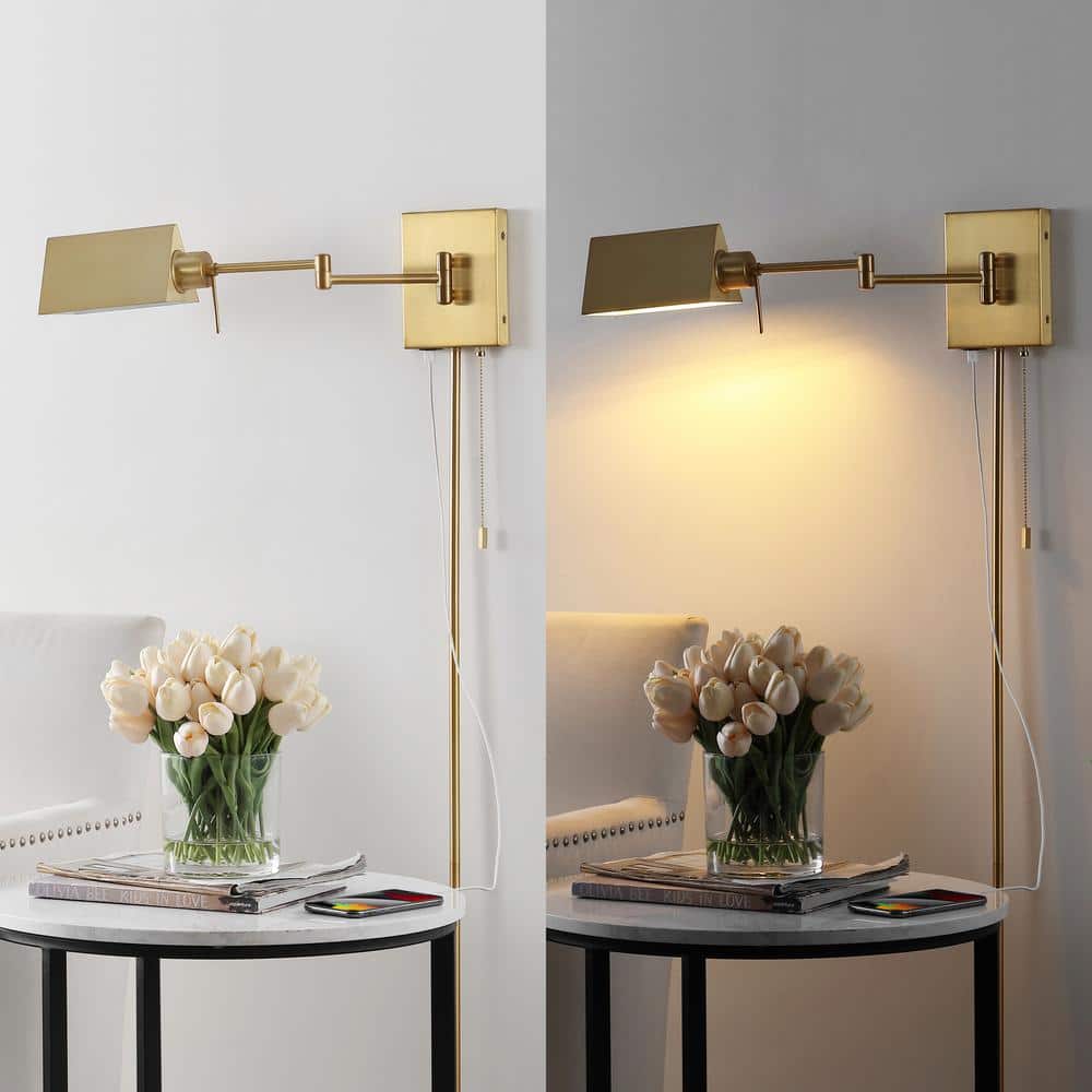 Arlo Brass Gold 22" Swing Arm LED Wall Sconce with Metal Shade