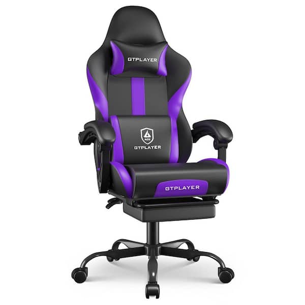 Faux Leather Gaming Chair Adjustable Height Heavy Duty Ergonomic Computer Office Desk Chair, Purple