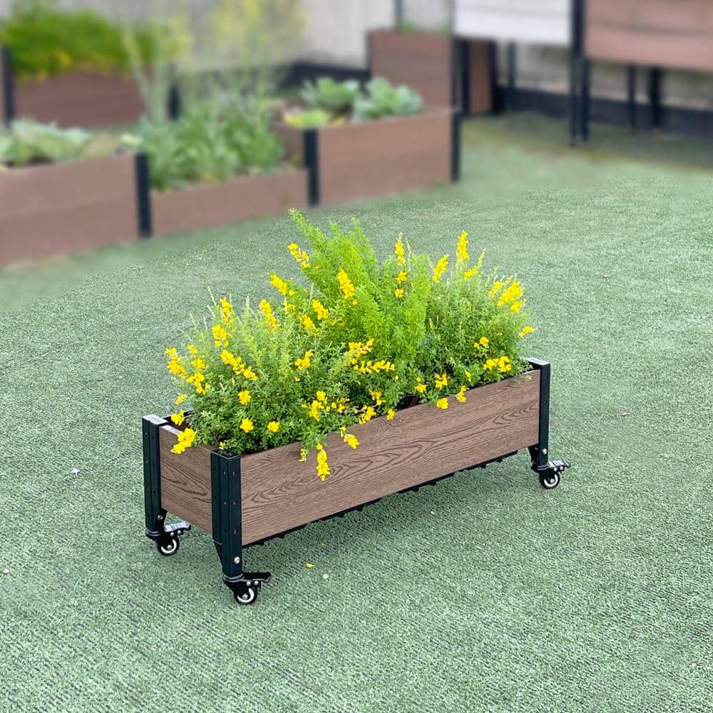 Brown Composite Rolling Planter Box with Black Frame