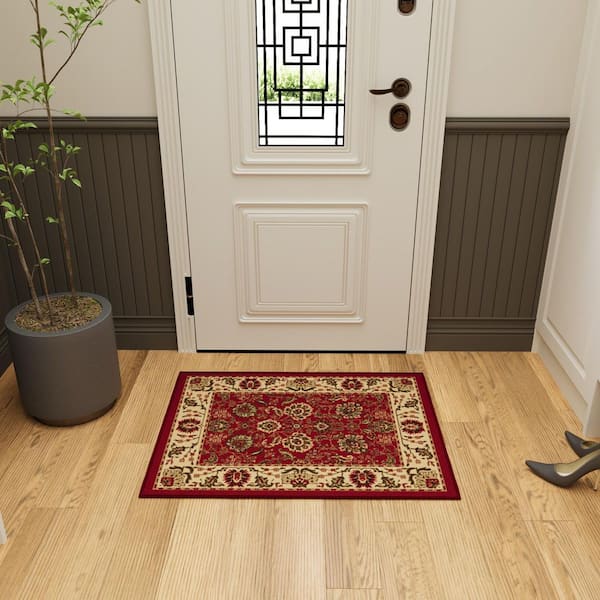 Ottohome Collection Non-Slip Rubberback Oriental Design 2x3 Indoor Entryway Mat, 2 ft. 3 in. x 3 ft., Dark Red