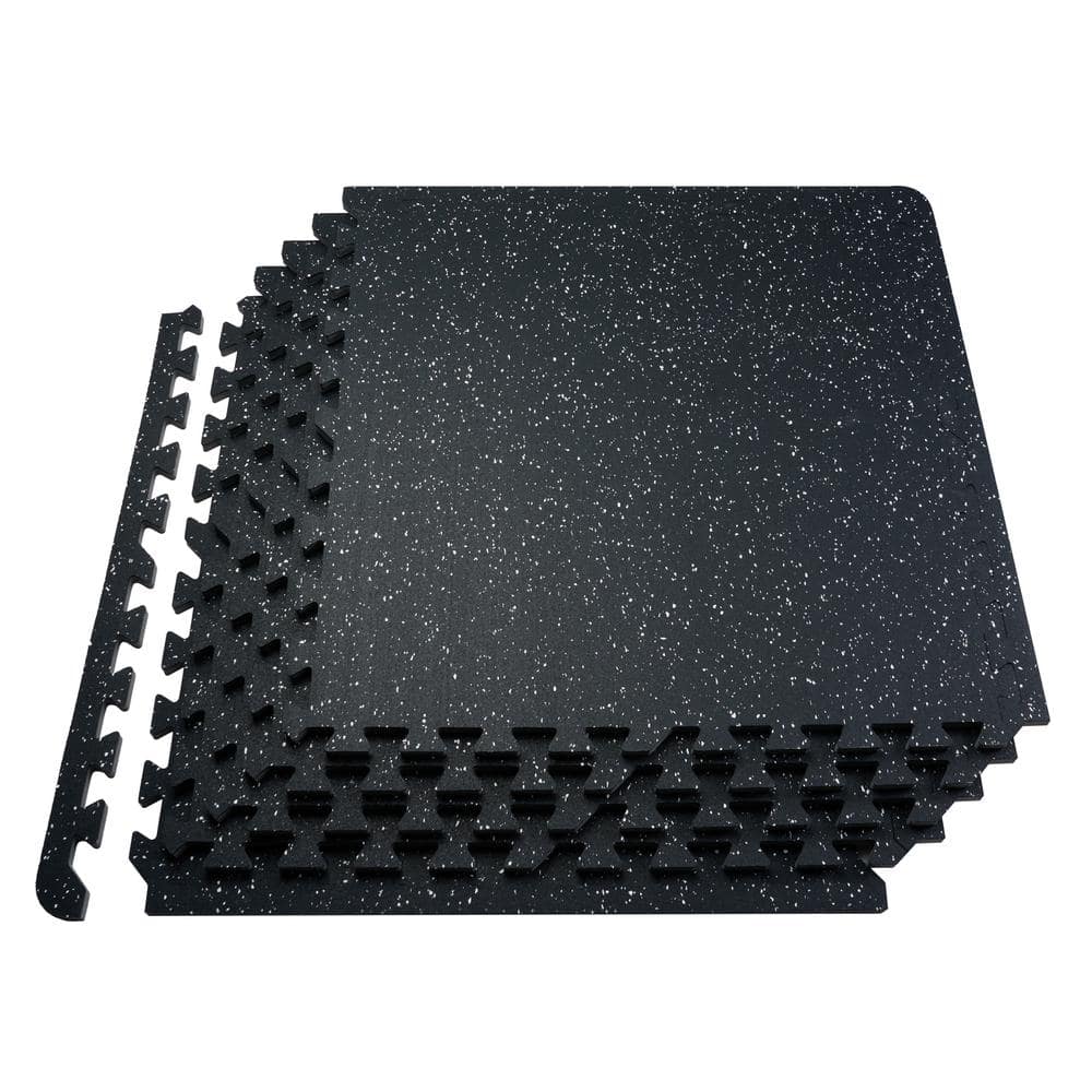 Gym Floor Mats 6 Tiles Rubber Top with EVA Foam 25 in. x 25 in.x 0.56 in. T  with 24 sq. ft. Coverage Black and White price history on PriceWatchPro