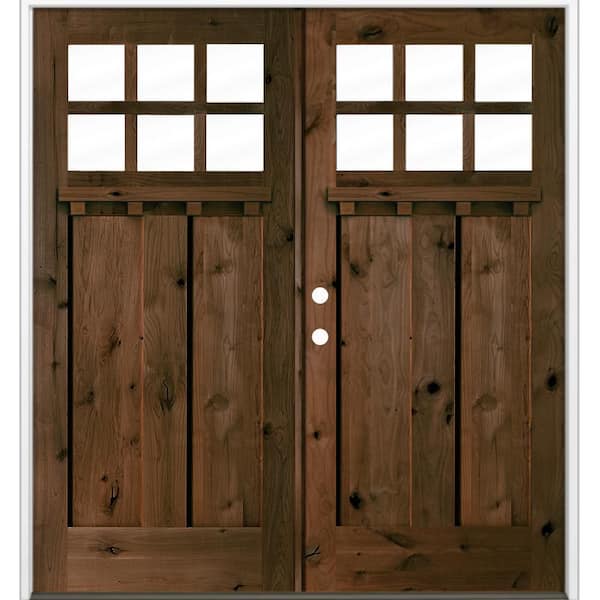 Krosswood Doors 64 in. x 80 in. Knotty Alder Right-Hand/Inswing Double DS 6-Lite Clear Glass Espresso Stain Wood Prehung Front Door