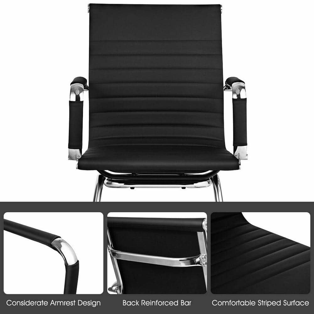 Black PU Leather and Metal Sled Base Office Chairs, Set of 2