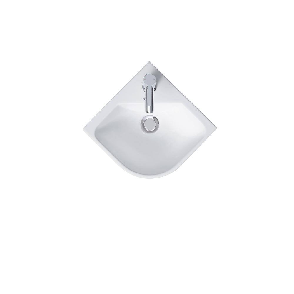 Compact White Ceramic Wall-Mount Corner Bathroom Sink