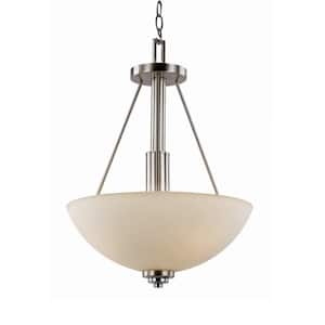 Mod Pod 15.75 in. 3-Light Brushed Nickel Hanging Pendant Light Fixture with Frosted Glass Shade