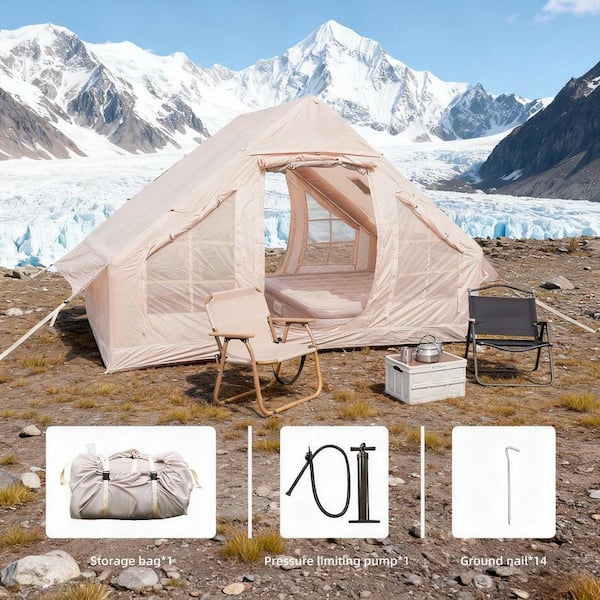 TEINIE 10 ft. x 7 ft. Beige Inflatable Camping Tents with Hand