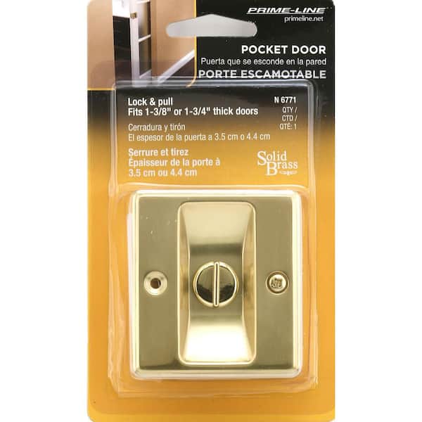 Prime-Line Polished Brass Privacy Lock with Pull Pocket Door Lock