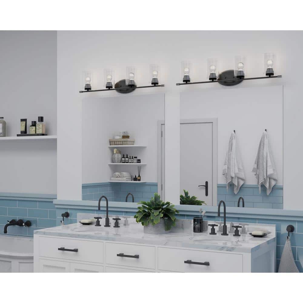 Riley Collection 4-Light Matte Black Clear Glass Modern Bath Vanity Light price history on PriceWatchPro