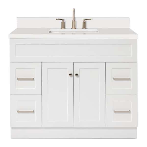 Hamlet 42 in. W x 22 in. D x 36 in. H Single Freestanding in White Bath Vanity with Pure White Quartz Top