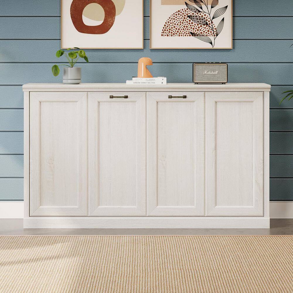 Rustic White Wood Frame Twin Size Murphy Bed, Hideaway Wall Bed, Folding into Cabinet, Space Saving Furniture - thumbnail 6