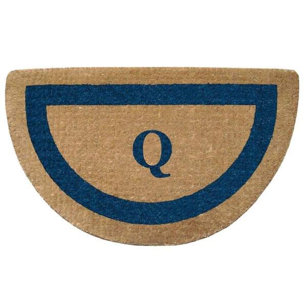Nedia Home Single Picture Frame Tan/Blue 22 in. x 36 in. Half Round Heavy Duty Coir Monogrammed Q Door Mat