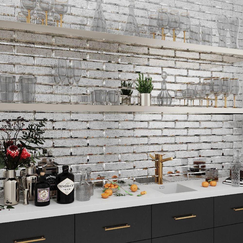 Silver Beveled Polished Glass Subway Tile 3x12 Inch 20 Pack