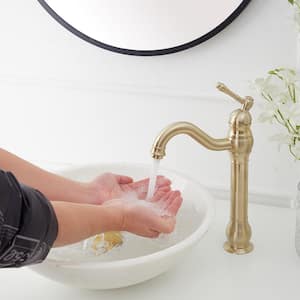 Single Handle Single Hole Vessel Sink Faucet With 360° Swivel Spout in Brushed Gold