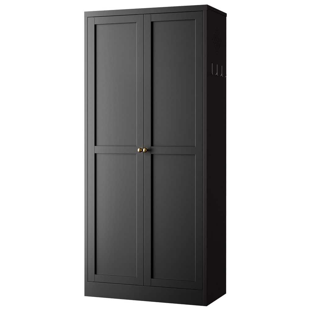 61 in. Black Metal Pantry Cabinet with 4-Adjustable Shelves