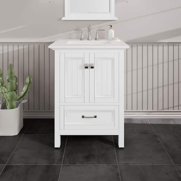 Eviva Britney 24 in. Single Sink White Bath Vanity with White Carrara Quartz Top (Assembled)