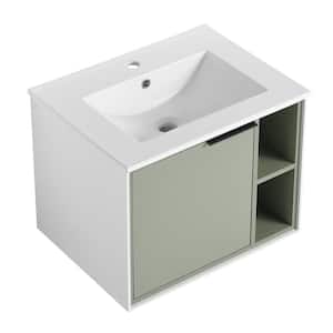 24 in. W x 18.3 in. D × 18.5 in. H Single Sink Wall Mounted Bath Vanity in Green with White Ceramic Top