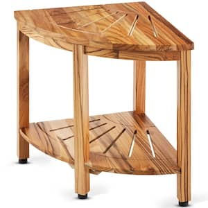 Corner Teak Shower Bench 18.5" Height 15.5 in. Radius 100% Corner Shower Beach 500 lbs. Walk in Shower Seat wooden color