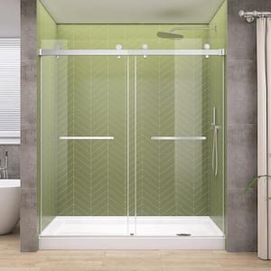 60 in. W x 76 in. H Sliding Frameless Alcove Bypass Double Glass Shower Door in Brushed Nickel 5/16 in. Tempered Glass