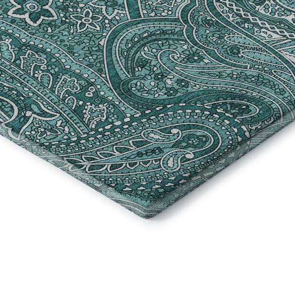 Mayfield Premium Machine Washable Indoor/Outdoor Geometric AMF623 Teal 3 ft. x 5 ft. Area Rug