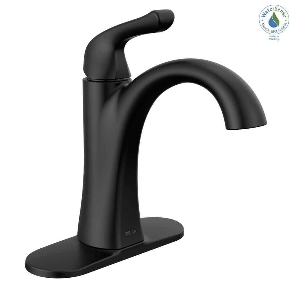 Matte Black Single Handle Bathroom Faucet with Drain Assembly